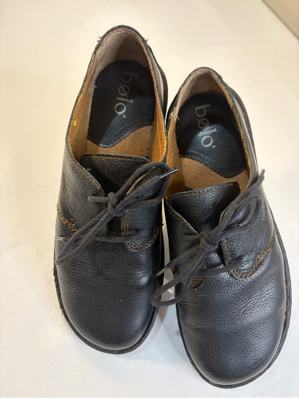 Bolo by Born Womens Black Leather Lace Up Oxford Flats Size 8 39 CAKF14 Comfort